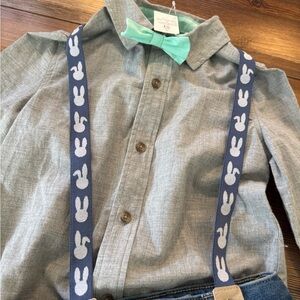 Boys 5T Easter outfit (4 pcs) with bowtie & bunny suspenders